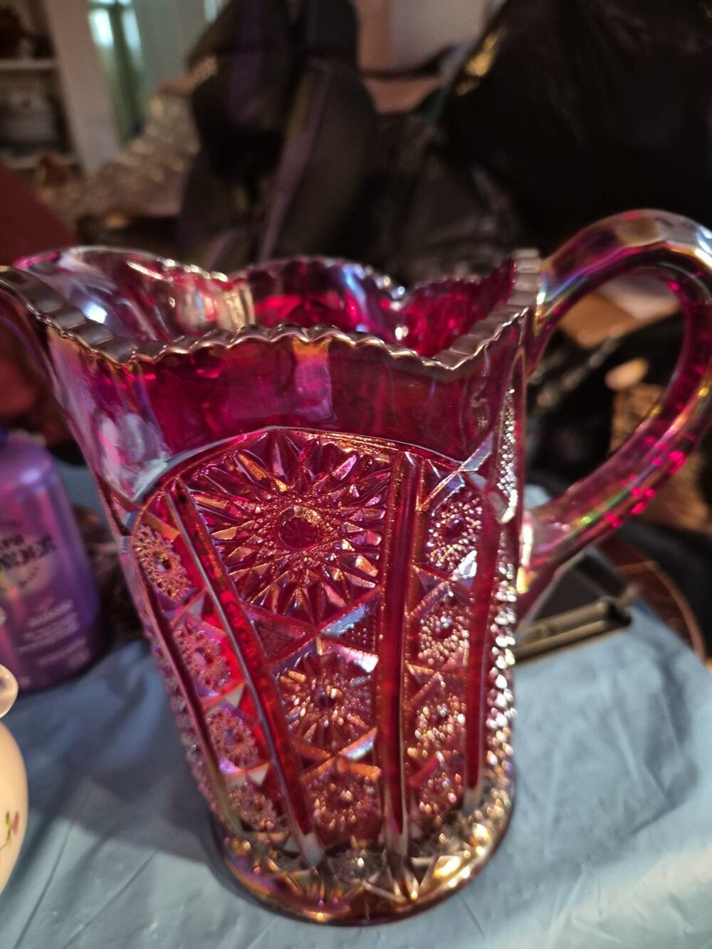 Vintage Indiana Glass Pitcher In The Heirloom Sunset stars and Arches...
